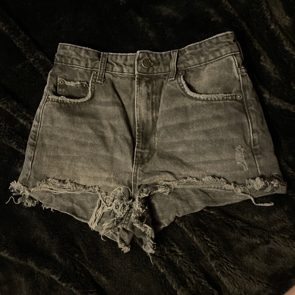 Zara Charcoal Frayed Jean Shorts